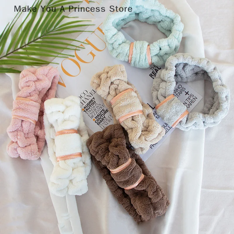 Wash Face Headbands For Women Coral Fleece Hair Bands Cuff Waterproof Bands Absorbent Wristbands Head Band Hair Accessories Set