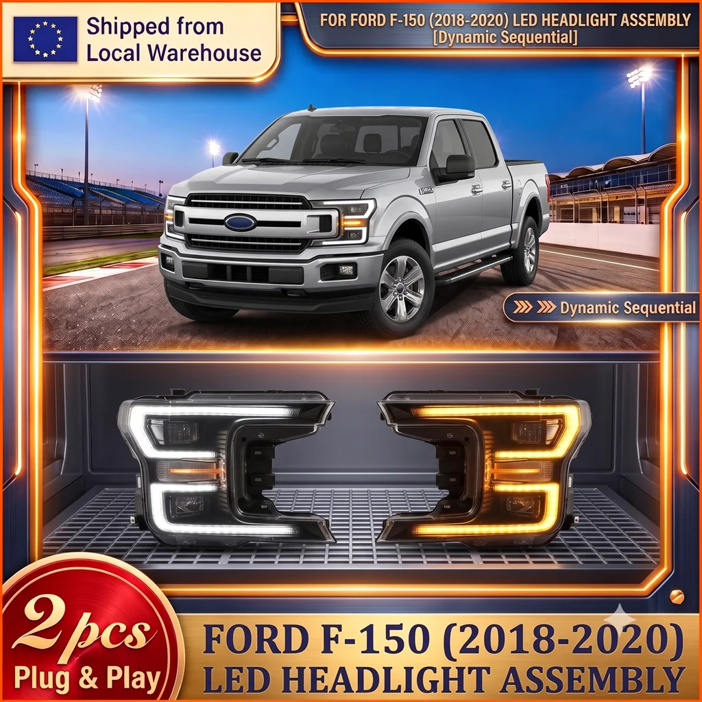 Kit de phares LED pour Ford F-150 F150 Pickup Truck 2018-2020, clignotants dynamiques séquentiels ambre, phares LED complets, feux de jour DRL, faisceau haut et bas, remplacement direct, Plug and Play, étanche IP67, kit de mise à niveau automobile, 2 pièces