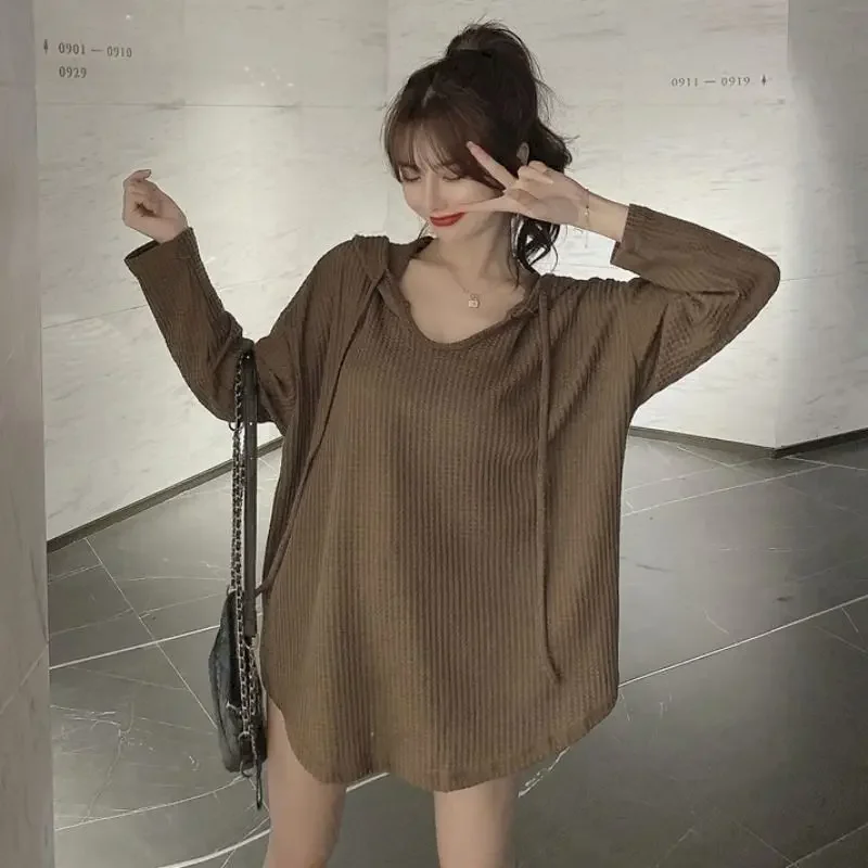 Moda imitação de tricô hoodies feminino hoodies 2025 nova primavera outono solto manto com chapéu vento preguiçoso pulôver moletom feminino