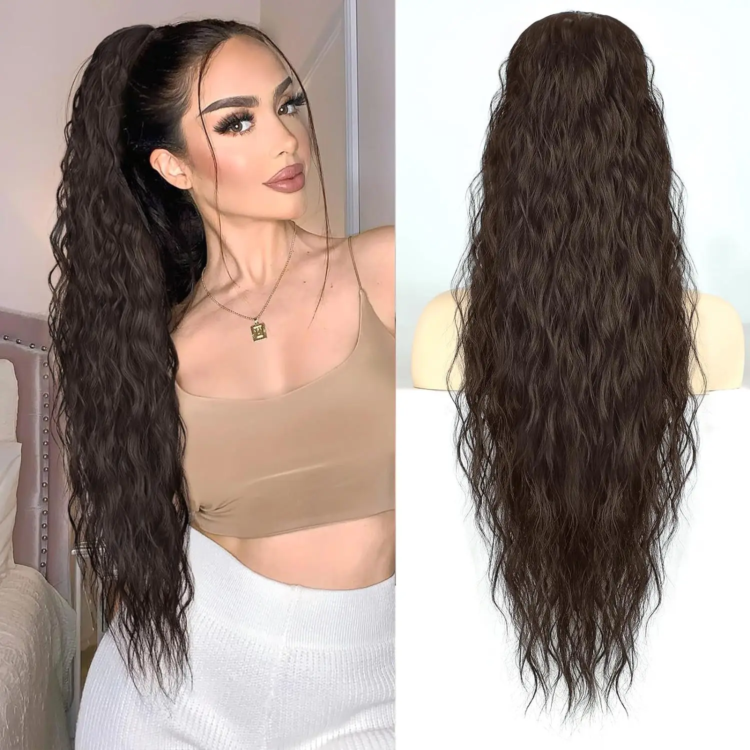 26inch Synthetic Long Curly Wavy Ponytail Extension Drawstring Ponytail Hair Extensions Hairpiece for Party