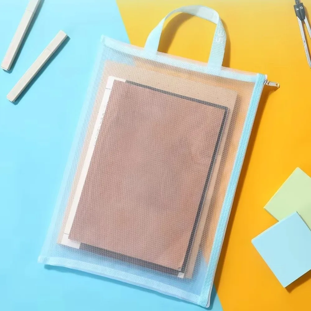 New Nylon Mesh Zip Bag A4 Zipper Closure Document Storage Bag Transparent Dust Resistant File Folders Document Organization