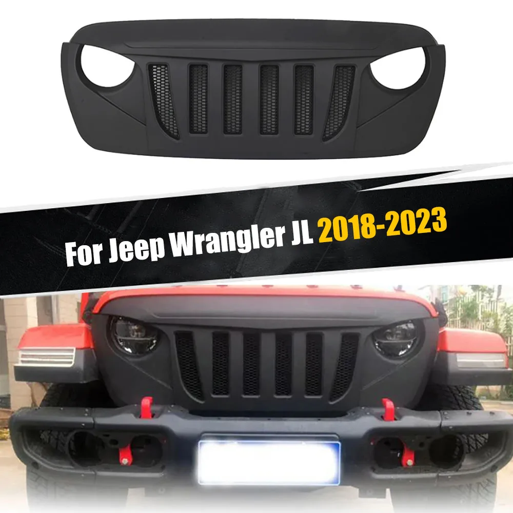

For Jeep Wrangler JL 2018-2023 Car Accessory Front Bumper Grille Centre Panel Styling Upper Grill Matte Black