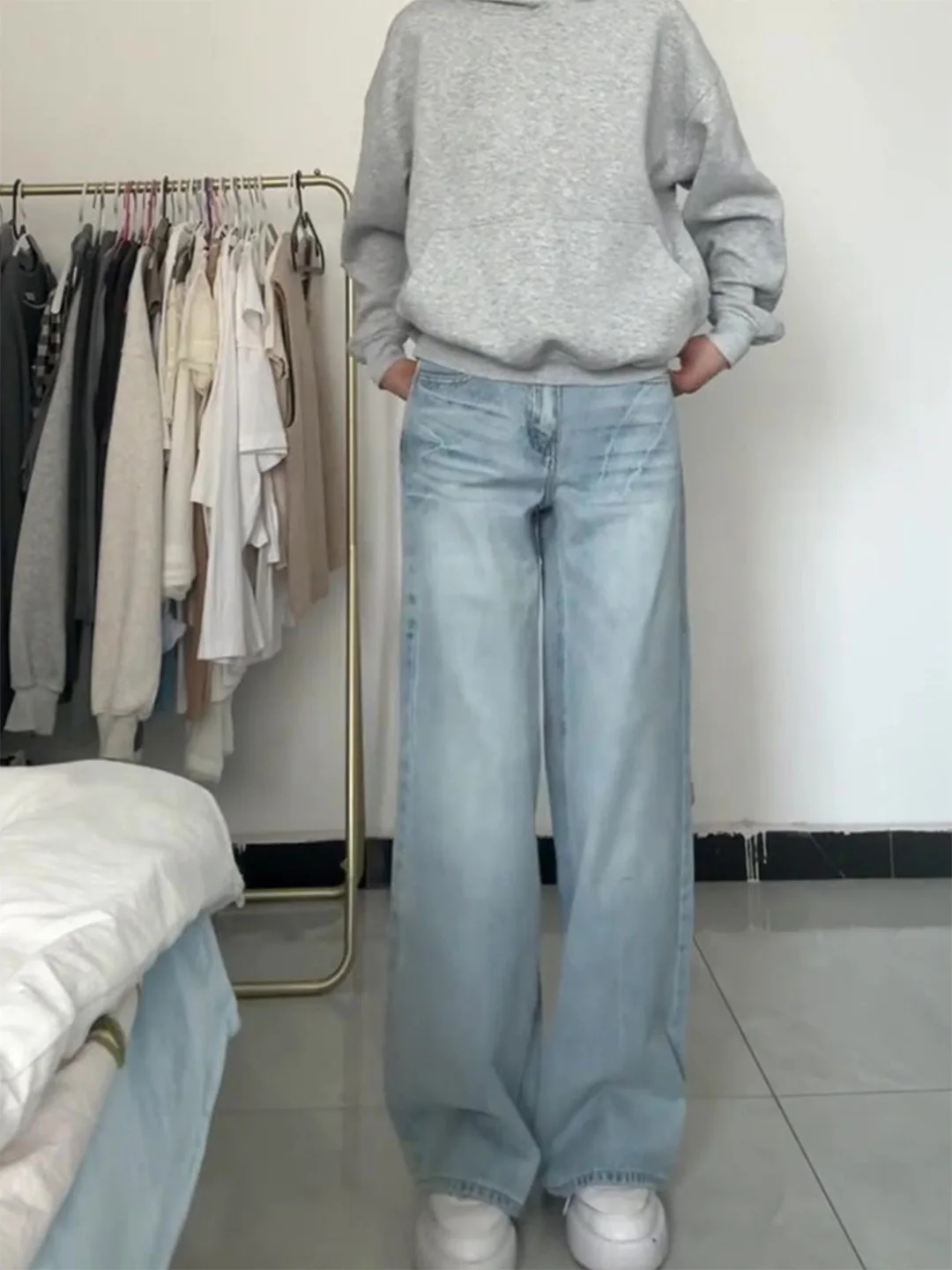 

American Style High Waist Slimming Denim Jeans Women's Summer 2026 New BF Lazy Style Narrow Washed Loose Wide Leg Pants