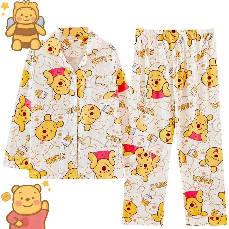 MINISO Disney Pajamas Pure Cotton Summer Loungewear Pooh Bear Couple Outfit Comfortable and Breathable Clothing Holiday Gift