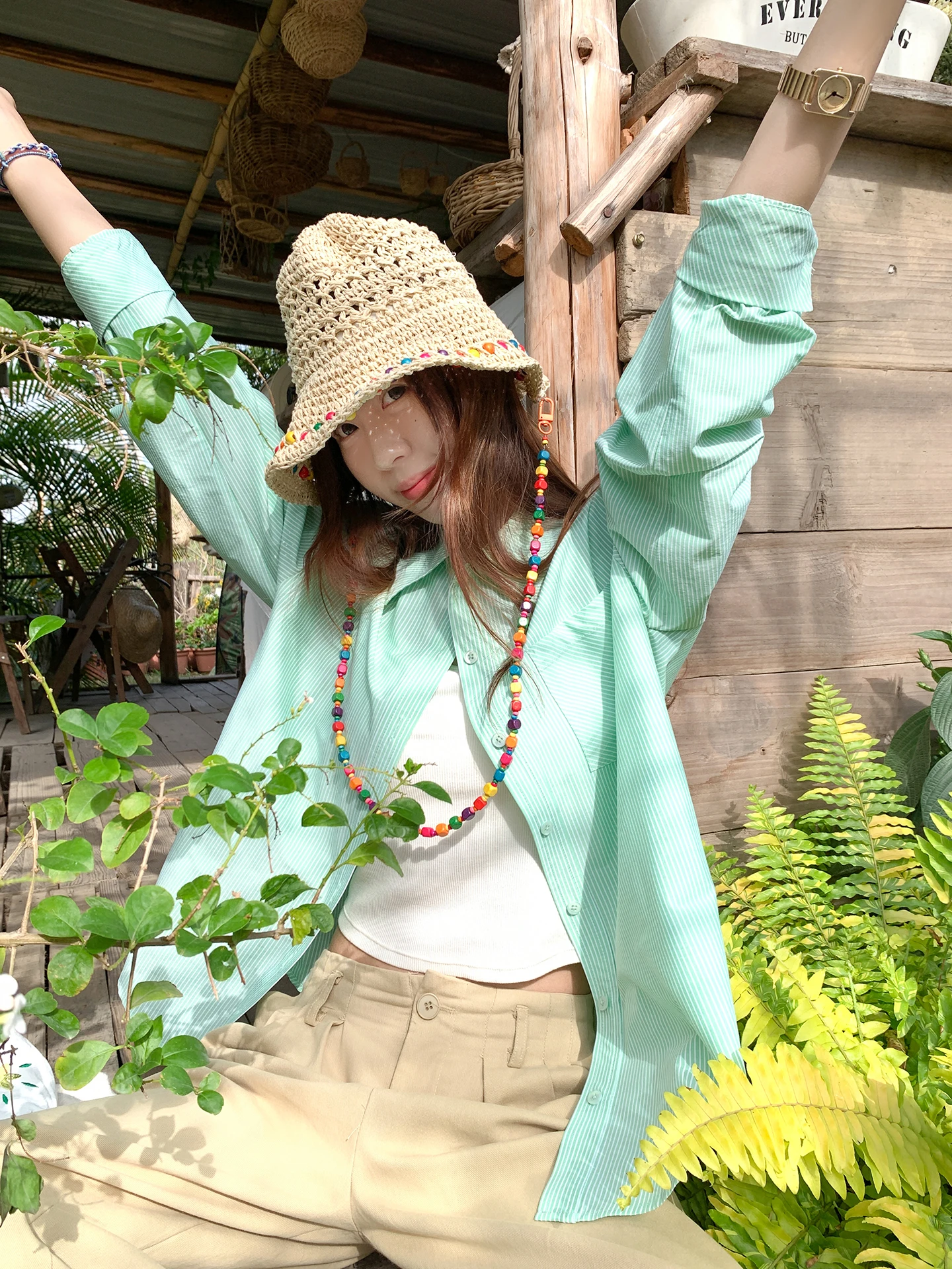 

Свободная женская рубашка-жакет в полоску с длинным рукавом, весенняя, дышащая, удобная, повседневная, с пуговицами, открытая, в стиле кэжуал.