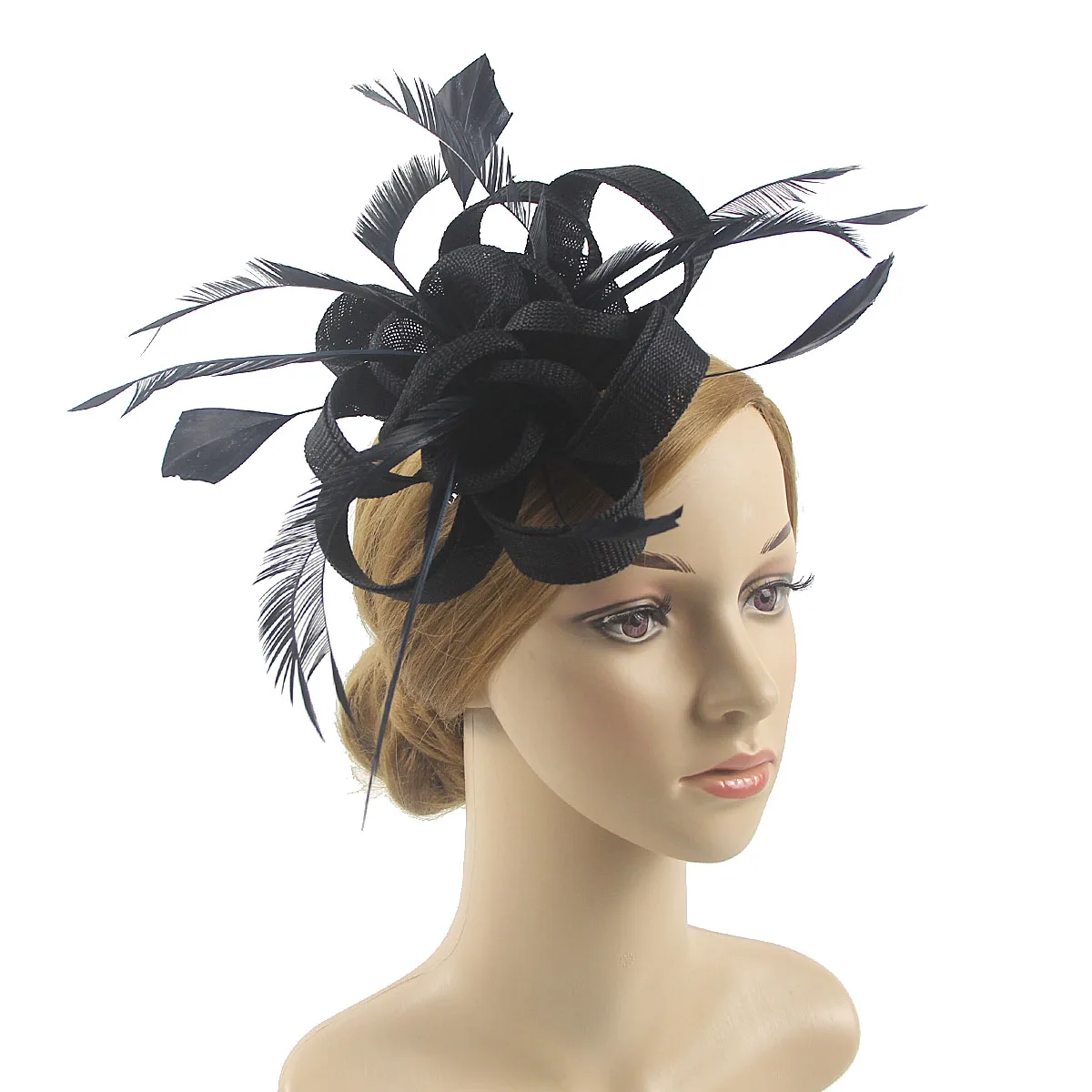 Flower Fascinator Hat, Sinamay Headband with Clips , Jockey Club Vintage Feather Hat Cocktail Tea Party  Hair Accessories