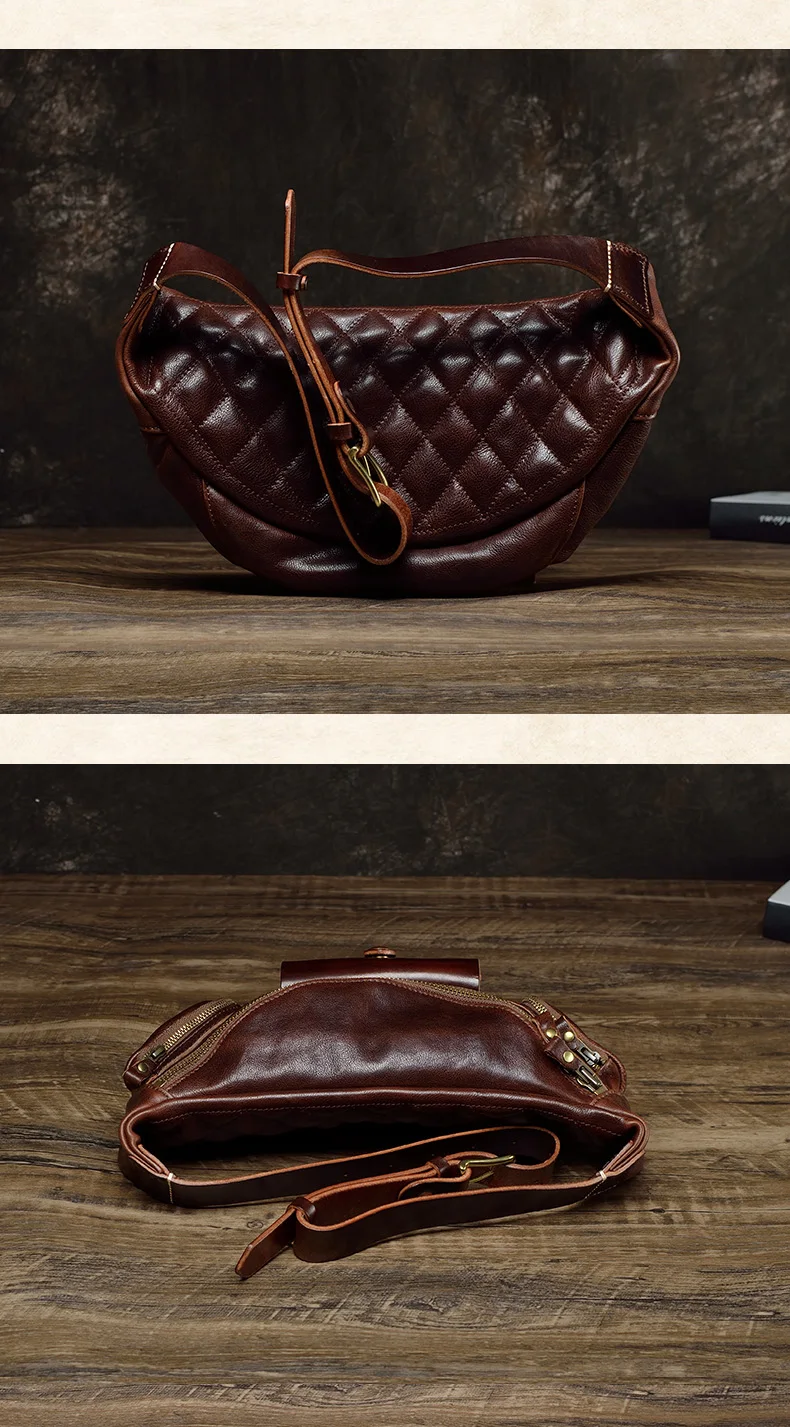 Cowhide Men\'s Chest Bag Real-Leather Bag Large Capacity Waist Pack Street Fashion Retro Shoulder Messenger Bag Dumpling Fashion