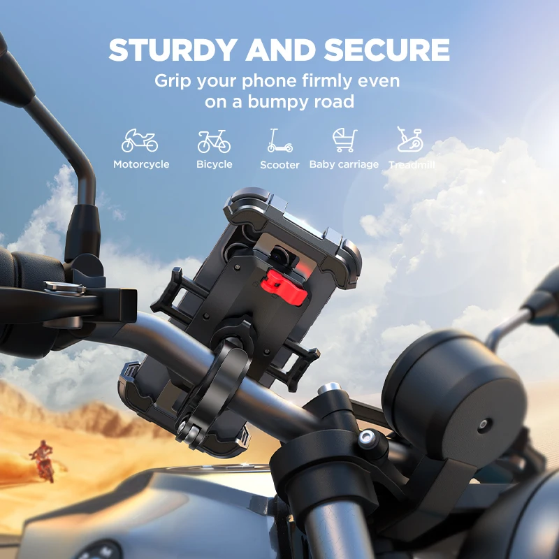 Joyroom Motorcycle Phone Mount Bike Phone Holder Ultra-Stable Bicycle Phone Mount Handlebar Cell Phone Clamp for Scooter