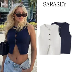 Ropa Mujer Winter 2025 New Outerwear Knit Vest Sleeveless Cropped Woman White Vest Asymmetrical Slim Sweater Vests Tops кардиган