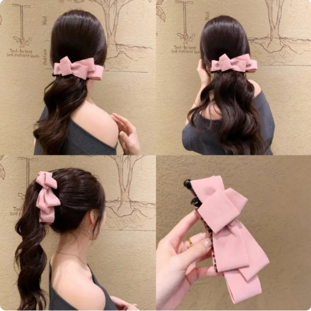 

Милая осенне-зимняя заколка-банан с бантом из замши в корейском стиле, многослойная заколка для волос с бантом, заколка-зажим для хвоста для девочек, аксессуар для волос