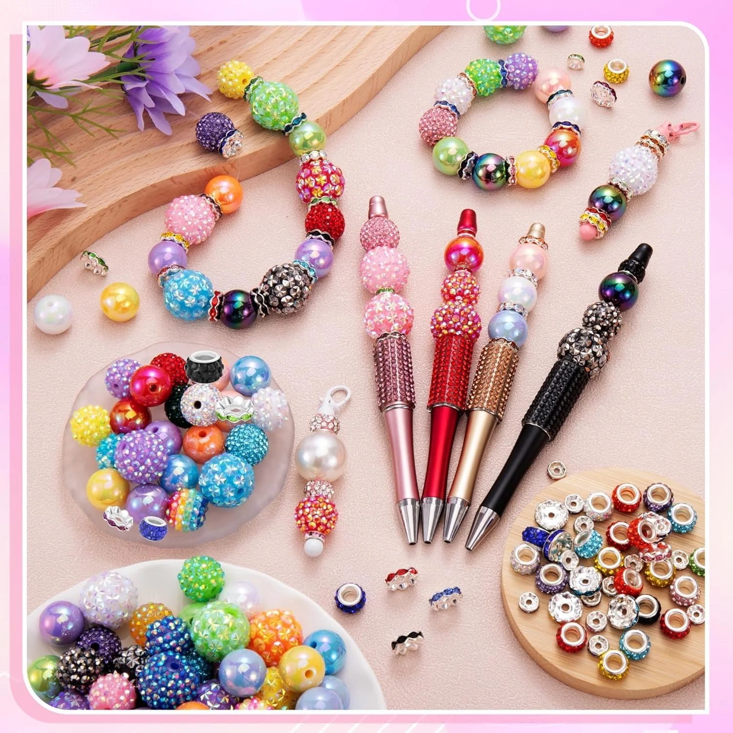 190 pezzi di perline per la creazione di penne, perline distanziatrici Rondelle incluse e perline di gomma da masticare da 16/20 mm per penna, perline acriliche per la realizzazione di gioielli