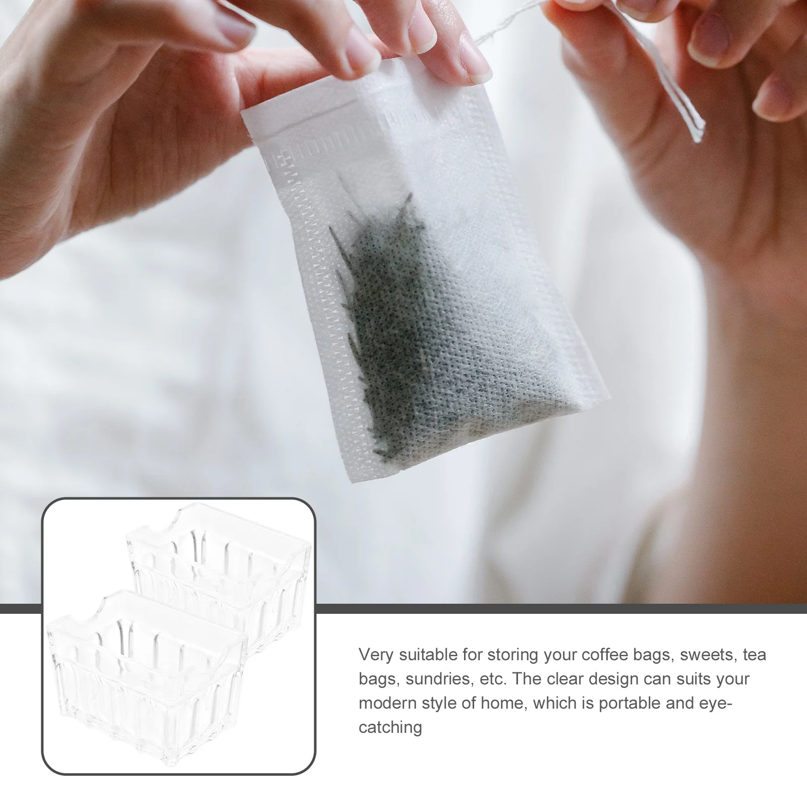 

2pcs Desktop Tea Bag Organizer Clear Coffee Storage Box Sturdy Acrylic Transparent Compartment Tea Chest Household Sugar Bag