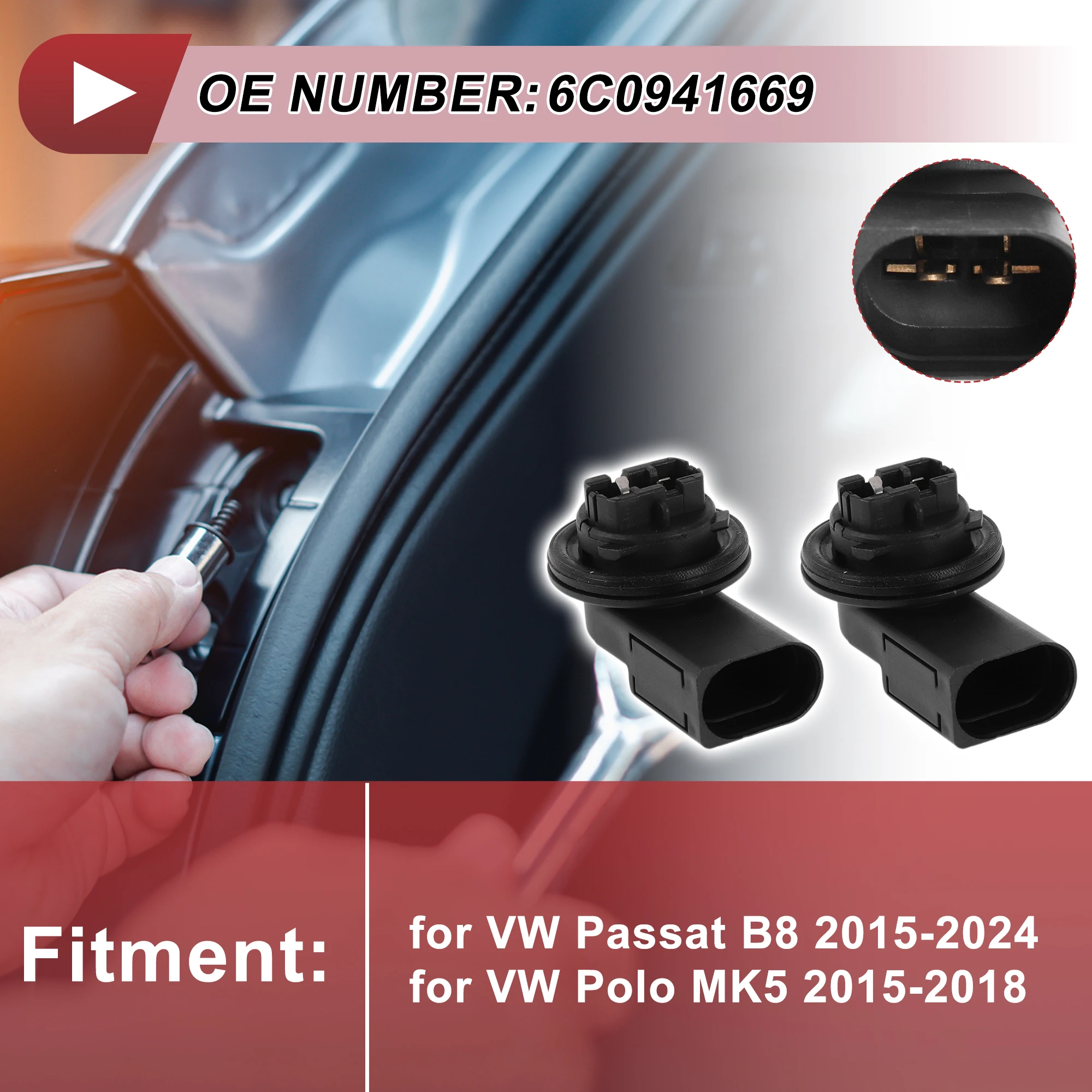 X Autohaux 2 قطعة DRL يوم تشغيل مقبس الإضاءة لشركة فولكس فاجن باسات B8 2015-2024 No.6C0941669 المصباح الكهربي موصل 2 دبوس