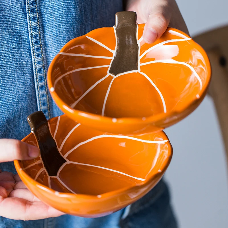 Creative and personalized pumpkin bowl, household ceramic tableware, fruit salad bowl, breakfast bowl