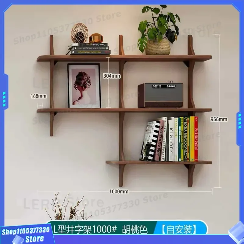 Solid Wood Wall Mounted Bookshelf Creative Tic Type Multi Layer Storage Rack Living Room Sofa Side Display Shelf for Home