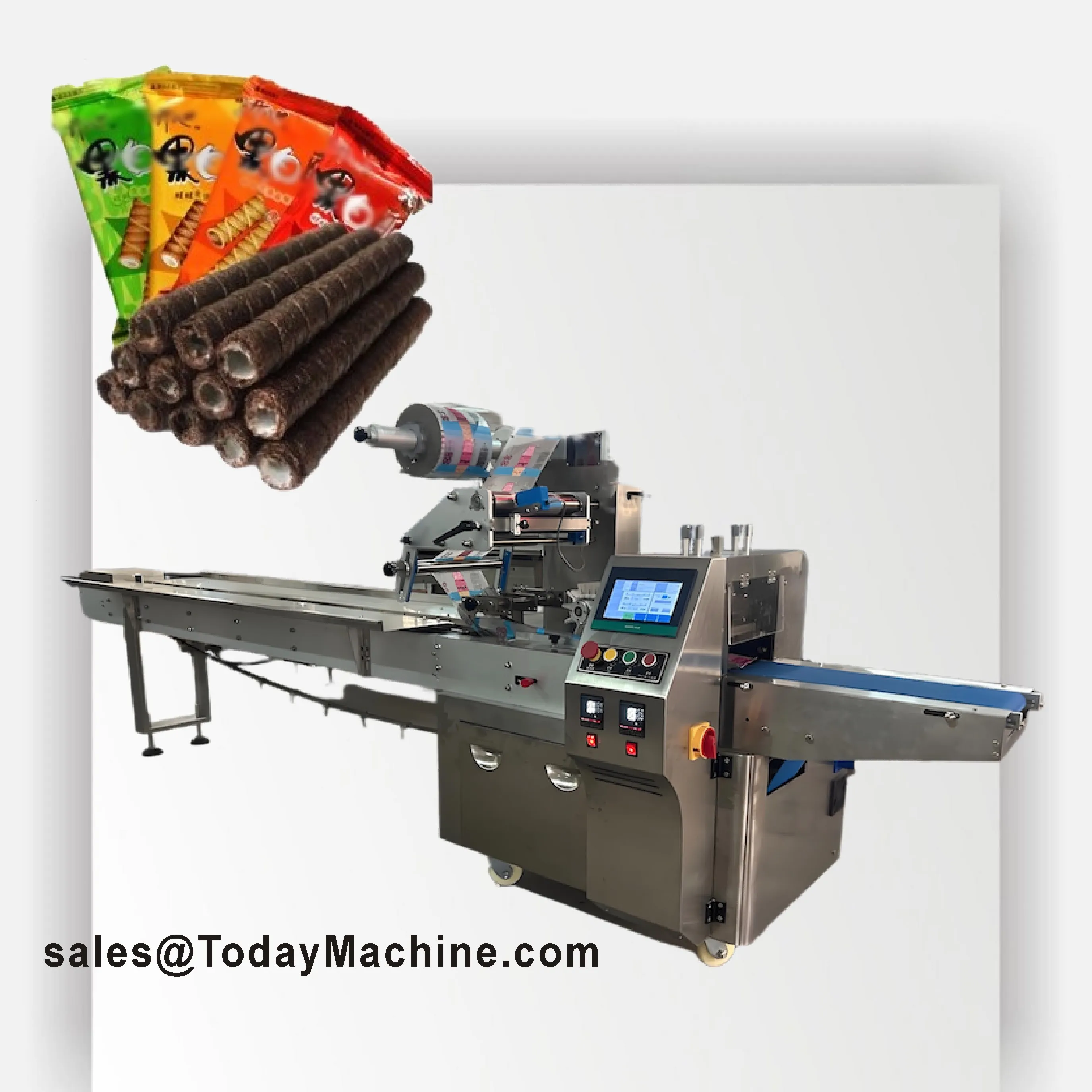 آلة تغليف أوتوماتيكية بحزمة التدفق الأفقي، محرك مفاتيح لتغليف الأفلام البلاستيكية الرقمية للأغذية