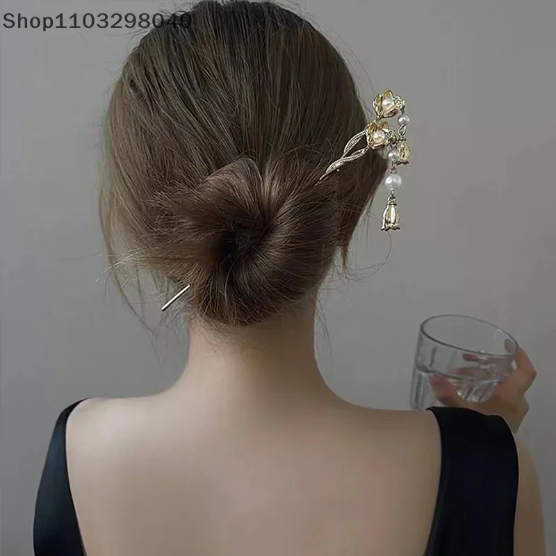 خمر النمط الصيني Hanfu الشعر عصا المرأة المعادن زهرة الشعر شوكة عيدان الشعر دبوس امرأة مجوهرات مشبك شعر اكسسوارات