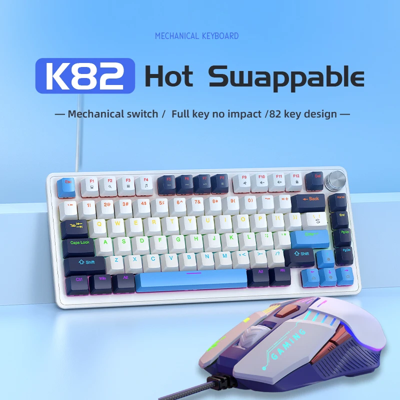 

Hot-Swap Gaming Keyboard Mouse Set Wired,APAYADO 75% Mechanical Keyboard Mouse Kit Wired,K82 keyboard and R32 Mouse for Gamer