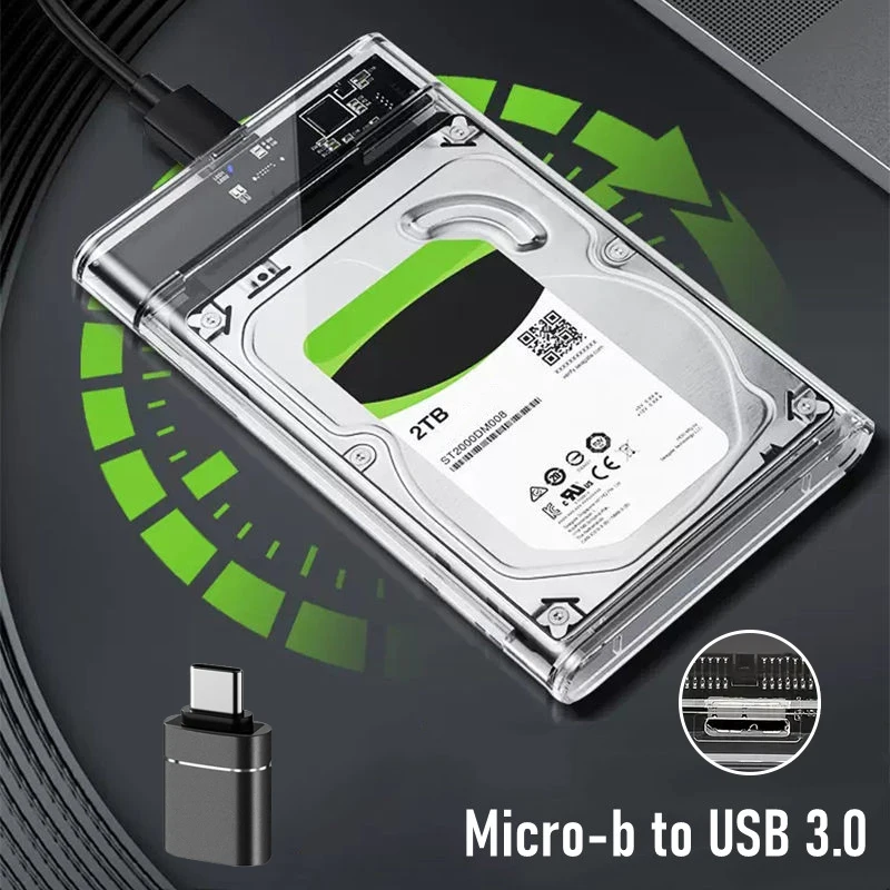 USB 3.0 HDD Enclosure 2.5 inch SATA SSD Hard Drive Case with 5Gbps Transfer Speed Mobile External Housing Harddisk Boxs Cable