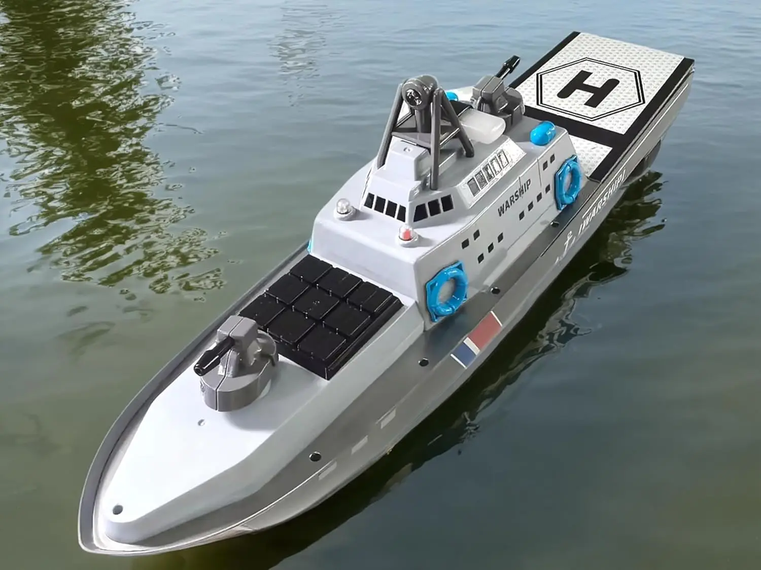 

22" Inch 56CM Remote Controlled Warship Battleship Circraft Carrier 15km/h 2.4G 8WD RC Boat Spaying Water LED Walk On Water Lake