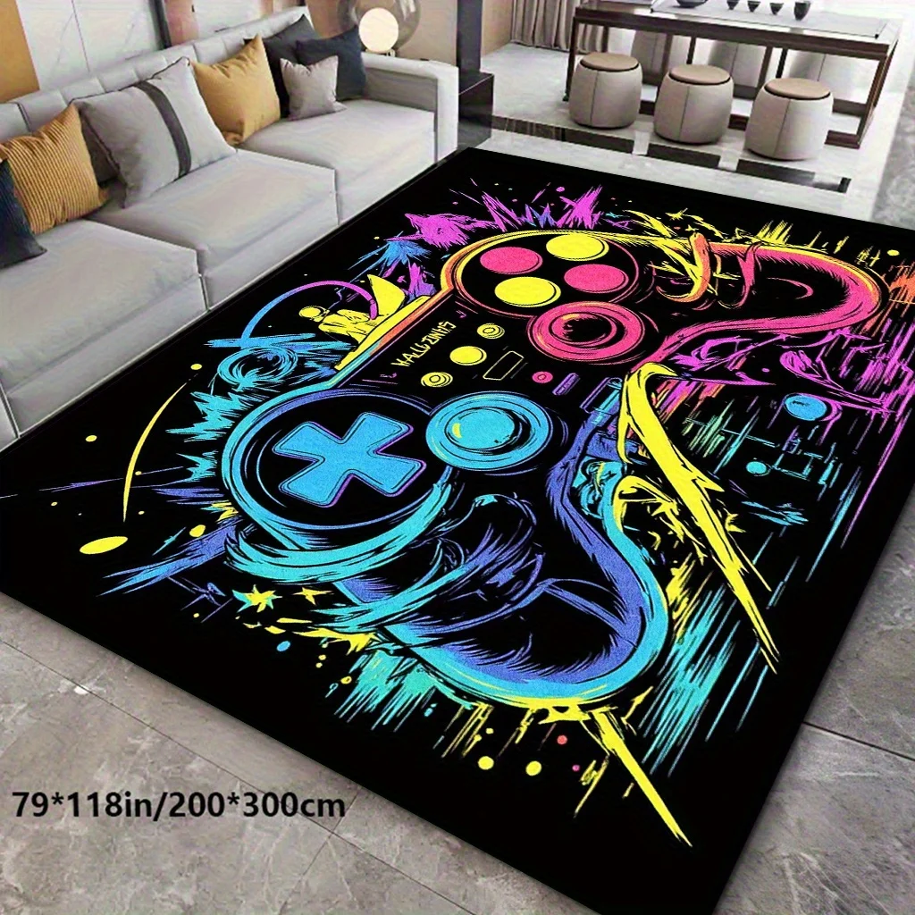 Rainbow Game Controller Christmas Pattern Rug - Non-slip Decor Mat for Living Room Bedroom Hallway Door Home Entrance