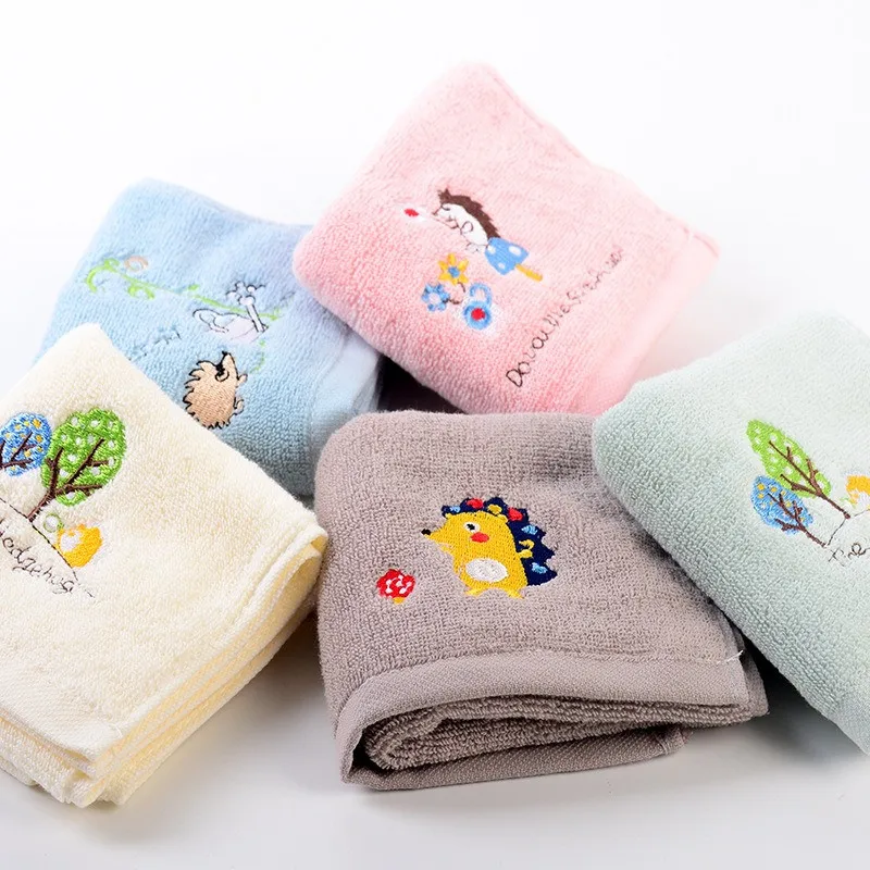 

1Pc 25x50cm Cartoon Hedgehog Embroidery Cotton Soft Absorbent Children Baby Bathroom Hand Face Towel