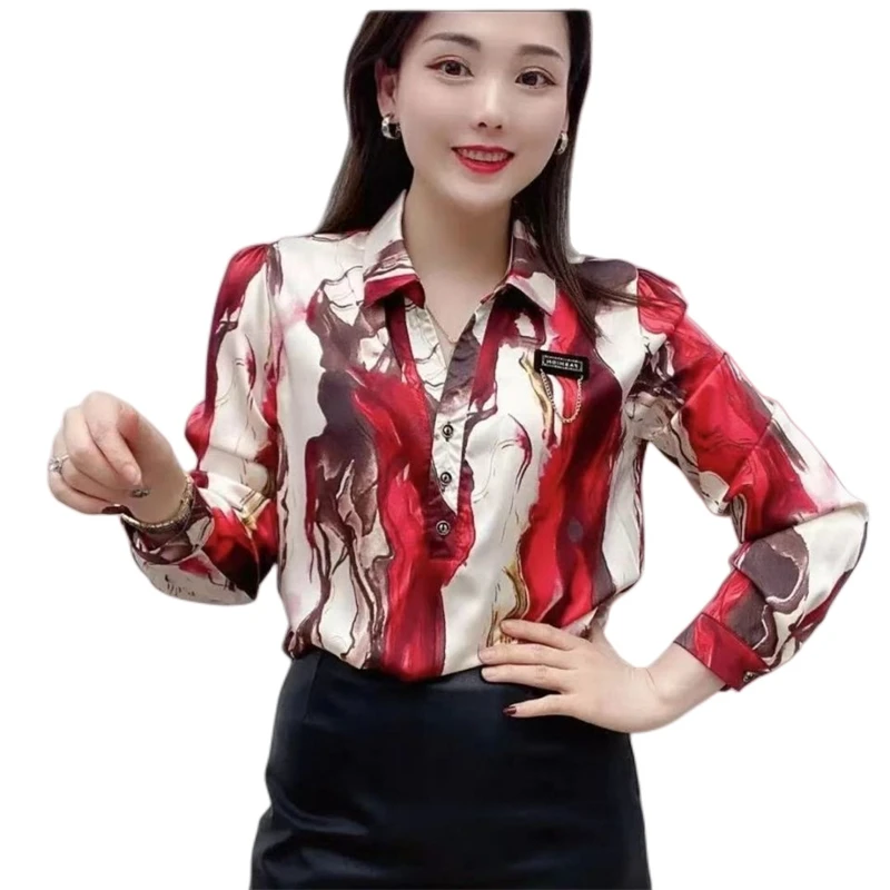 

5XL Women Summer Spring Blouses Shirts Lady Fashion Casual Long Sleeve O-Neck Collar Flower Printing Blusas Tops TT2589