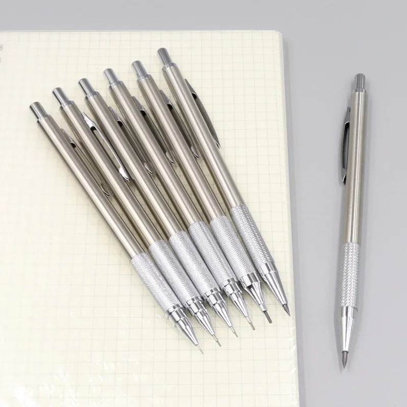 Metal Automatic Pencil With 0.3/0.5/0.7/0.9/1.3/2.0 MM Lead All-Metal Automatic Low Center of Gravity Non-Slip Grip Non-rust