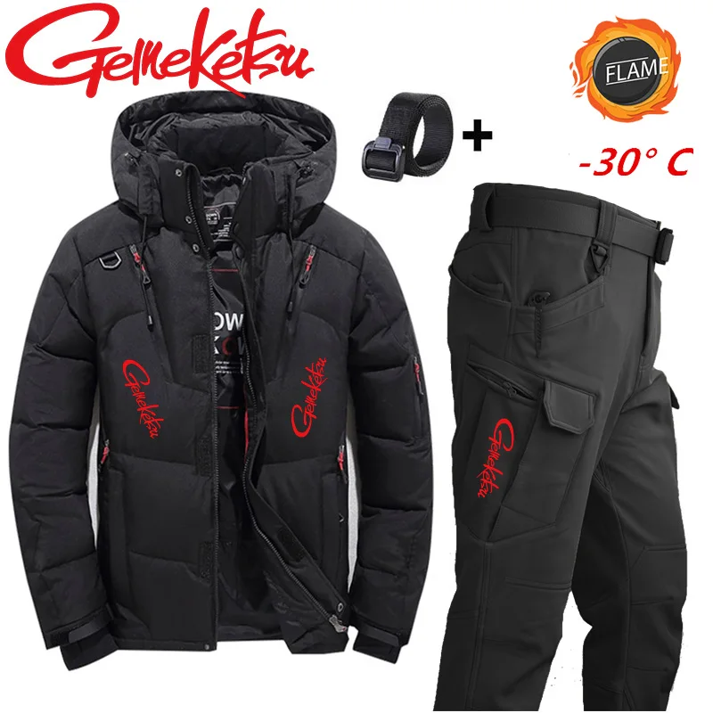 

Gamakatsu 2025 Winter Thick Down Jacket Men's Detachable Hat Jacket Windproof and Warm Fishing Suit Fashionable Breathable Pants