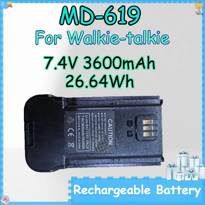 

MD-619 7.4V 3600mAh 26.64Wh Rechargeable Batteries for Walkie-talkie Supports Type-C Charging Lithium-ion Battery Pack