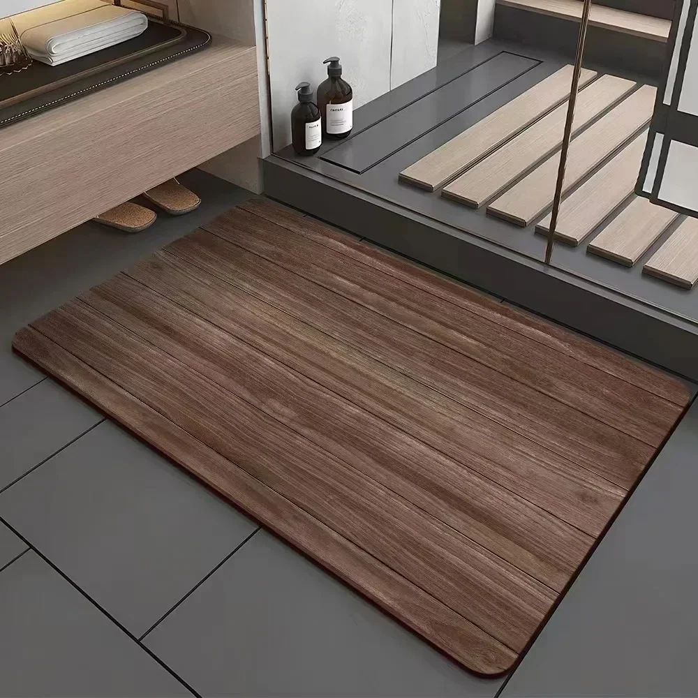 Retro Wood Grain Diatomite Floor Mat Water Absorbing Slip Resistant Bathroom Kitchen Carpet Home Decoration Anti Slip Small