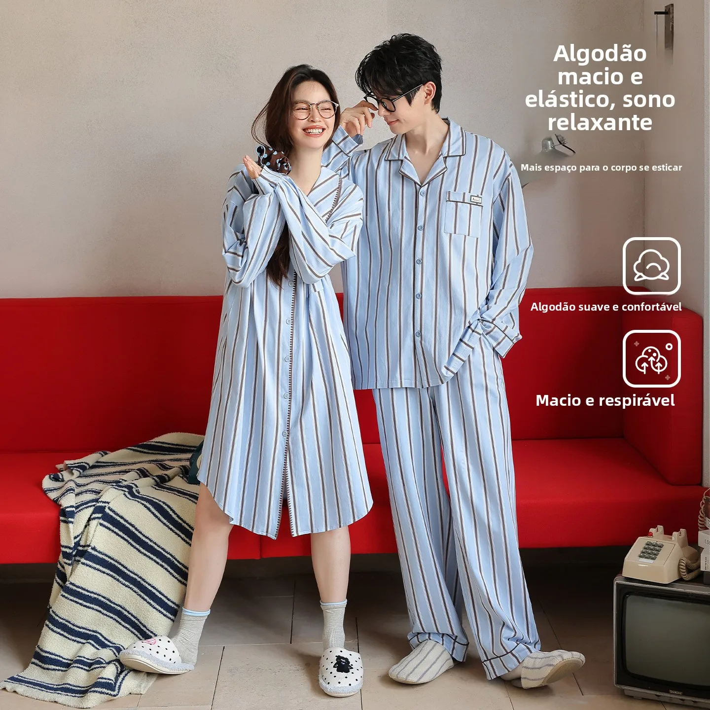 pyjamas-assortis-pour-couples-en-coton-a-manches-longues-style-chemise-pour-hommes-vetements-de-nuit-amples-et-confortables-vetements-d'interieur-nouvelle-collection-printemps-automne