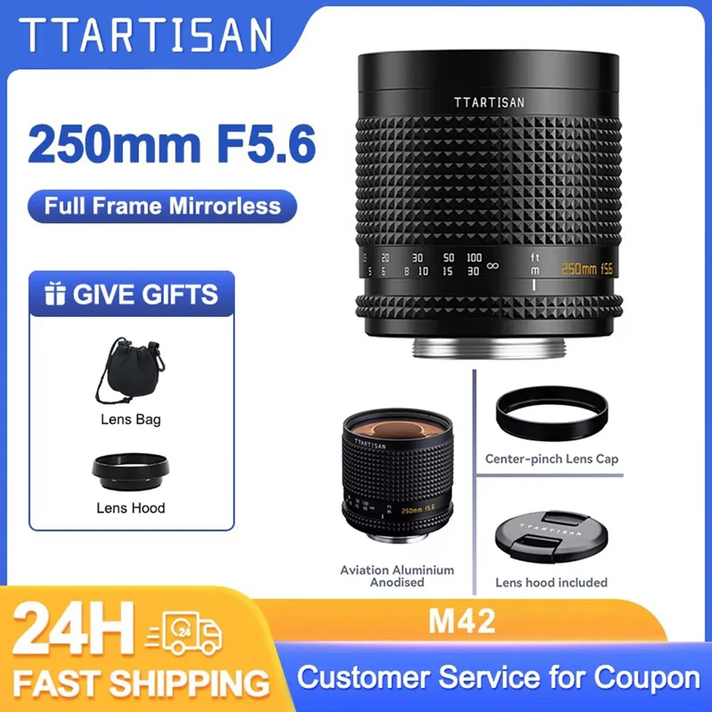 عدسة تركيز يدوية بإطار كامل TTAartisan 250 مم F5.6 Reflex M42 مع دونات خوخه للكاميرا بدون مرآة M42 Mount