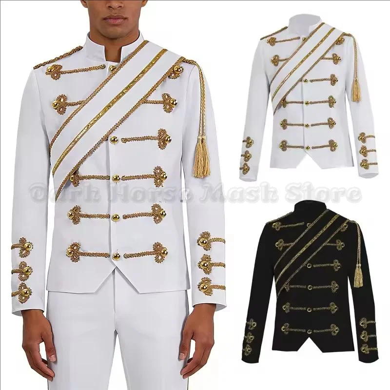 Men Coat White Black Colors Medieval Singer Party Stage Perf