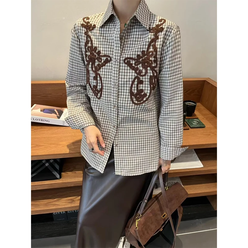 

Women's Plaid Shirt Long Sleeve Vintage American Style Loose Fit Breathable Autumn Winter New Design Turn-down Collar Top