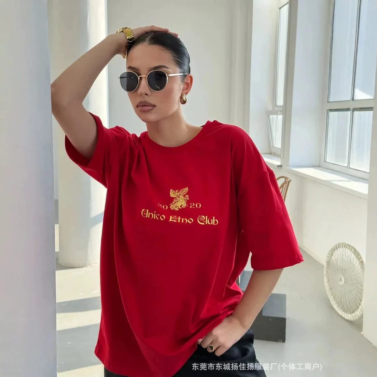 Russian Fashion Indie Oversized Tee Russian Kokoshnik Folk Print Soft Cotton Unisex Loose Black Red Street T Shirt Sweet Women