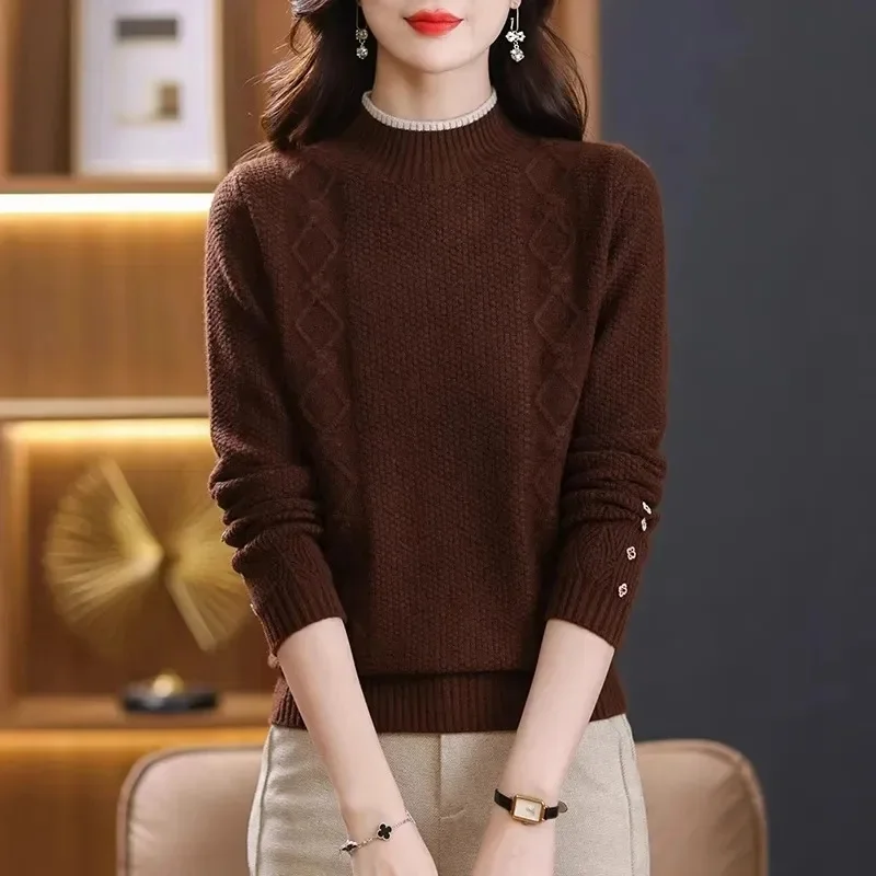 New Turtleneck Jumper Woman Knitted Blouses Fashion Ladies Sweaters Winter Thermal Striped Long Sleeve Autumn Warm Tops Basics