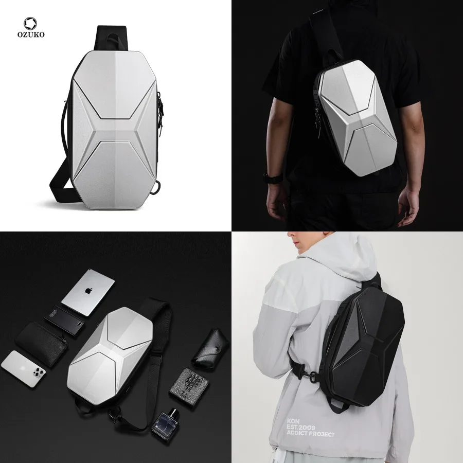 

【New style】OZUKO hard case chest bag multifunctional waterproof backpack men's high-end USB function riding outdoor backpack