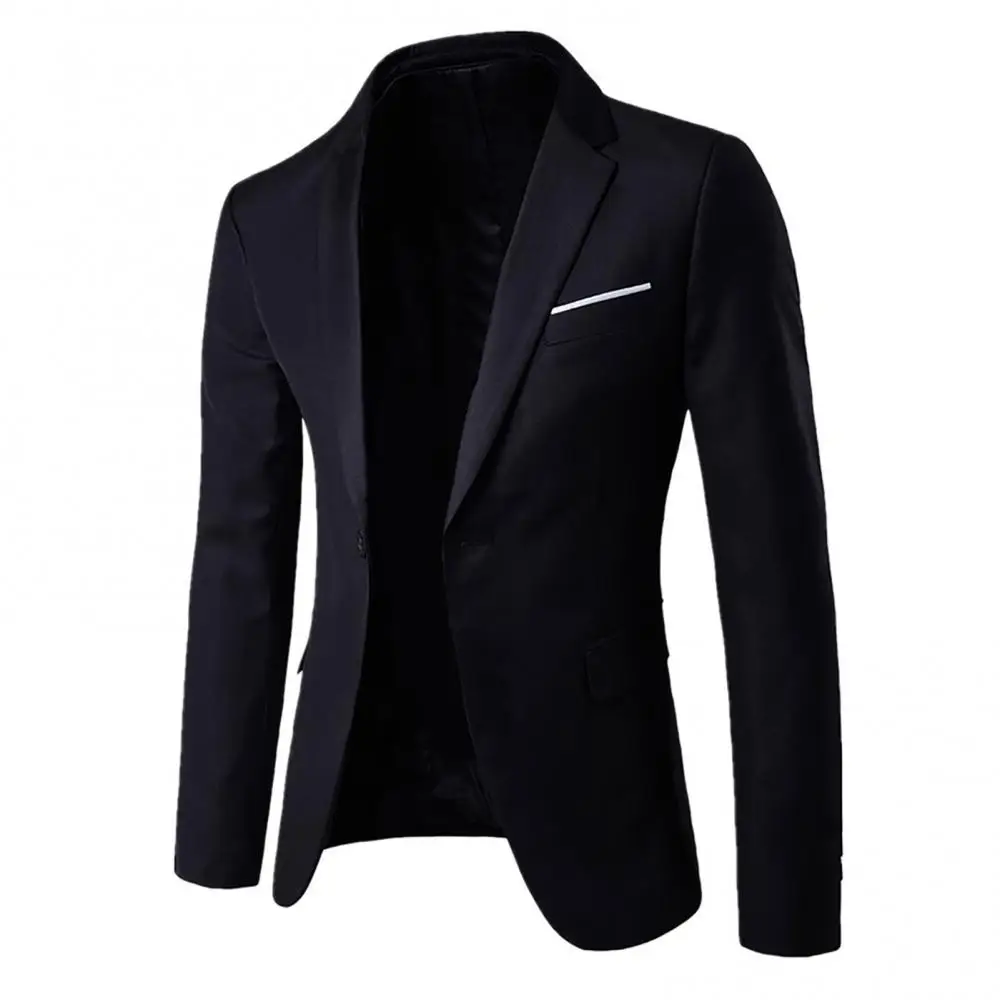 2Pcs/Set Men Suits Solid Color Long Sleeve Lapel Slim Button Business Suit
