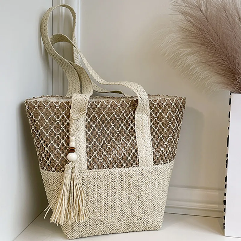 

Summer Straw Bag Women Large Capacity Shoulder Bags Handmade Woven Handbag Fashion Bohemia Vacation Rattan Beach Purse