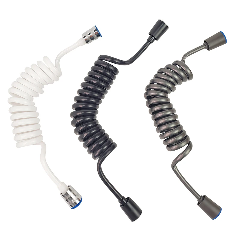 2M Retractable Spring Hose PU Flexible Shower Hose for Toilet Bidet Sprayer Gun Bathroom Water Plumbing Telephone Line Pipe