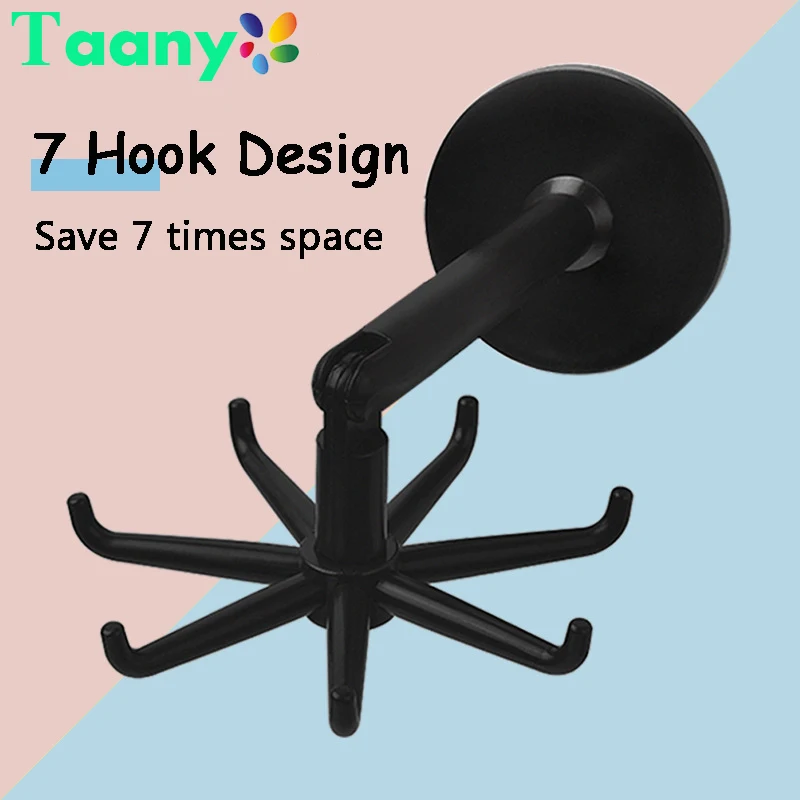 Upgraded Rotating 7 Claw Hook With Multi-functional Punch Free Stick Hook Kitchen Storage 360 Degree Traceless Hook For Home Use