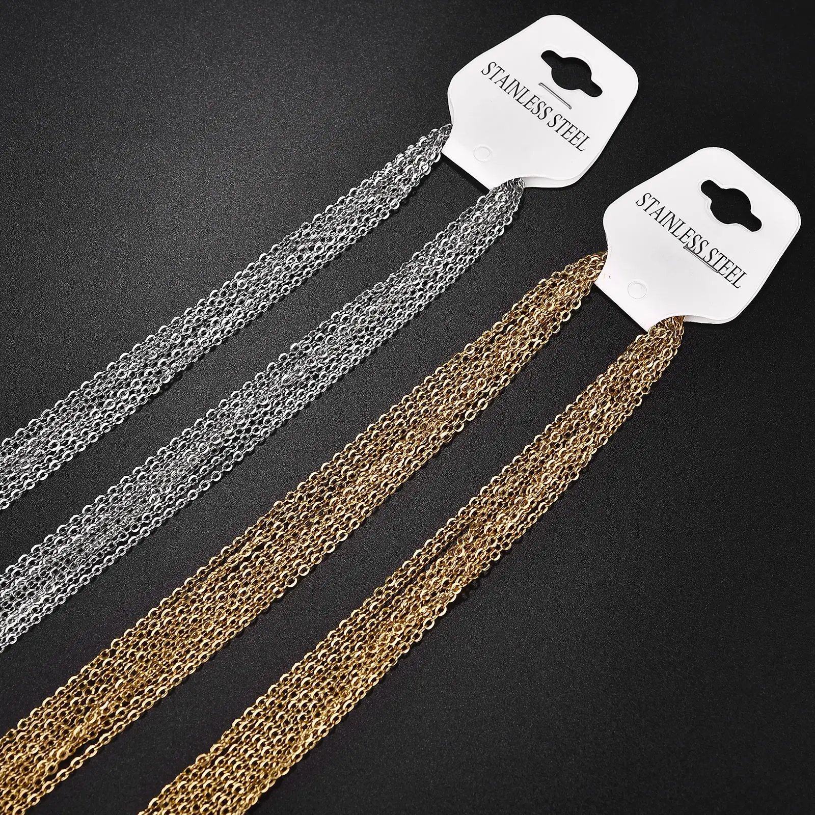 1mm/1.5mm/2mm Stainless Steel 10Pcs/Lot O-Shaped Cuban Chains Rolo Link Long Necklace For Pendant DIY Jewelry Making Wholesale