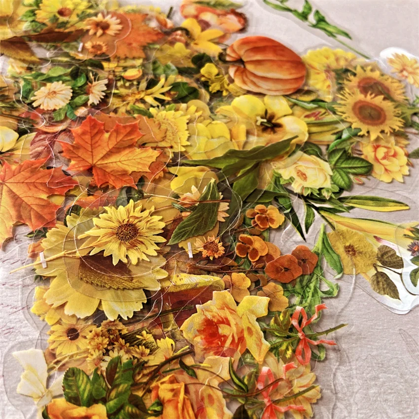 100pcs Colorful Yellow Flower Style PVC Sticker Tag Card Set Scrapbooking DIY Gift Decoration