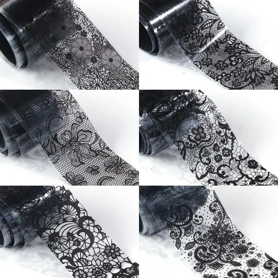10pcs Lace Nail Foil Stickers Set Black White Transfer Decal Manicure  Adhesive Slider Decor