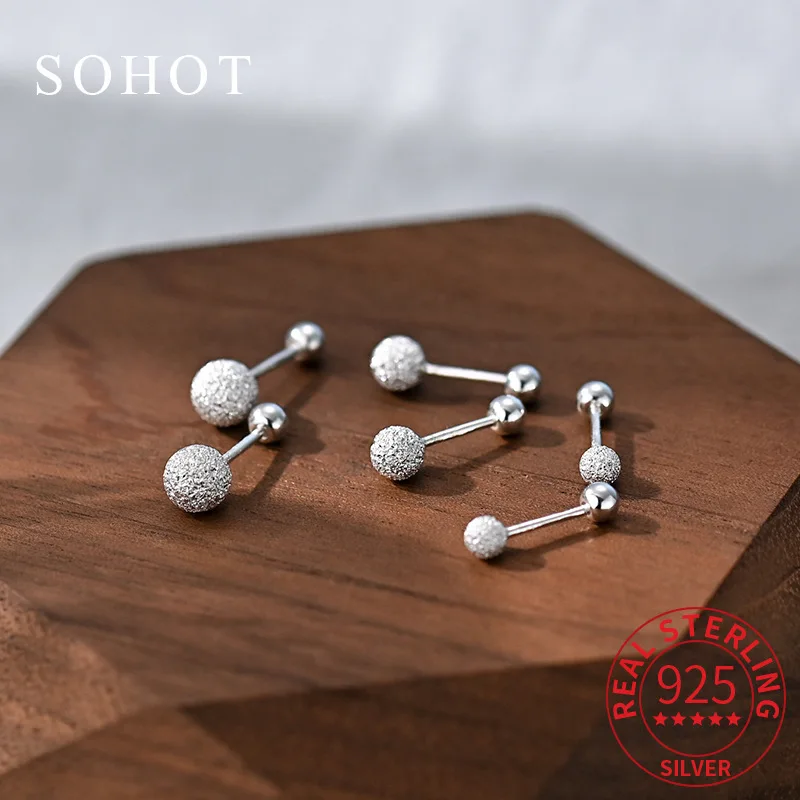 

Real 925 Sterling Silver Minimalist Round Bead Stud Earrings for Women Exquisite Fine Jewelry Piercing Screw Bead Accessories