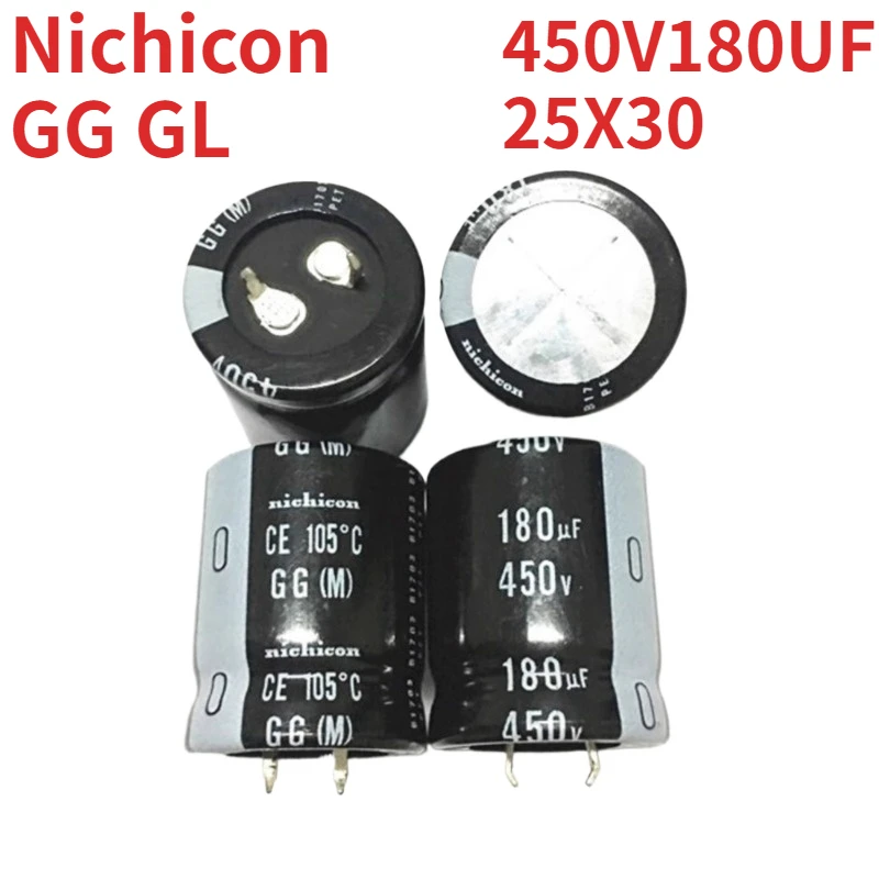 2PCS/10PCS Nichicon GG/GL 25x30mm 450V180uF Snap-in PSU Capacitor