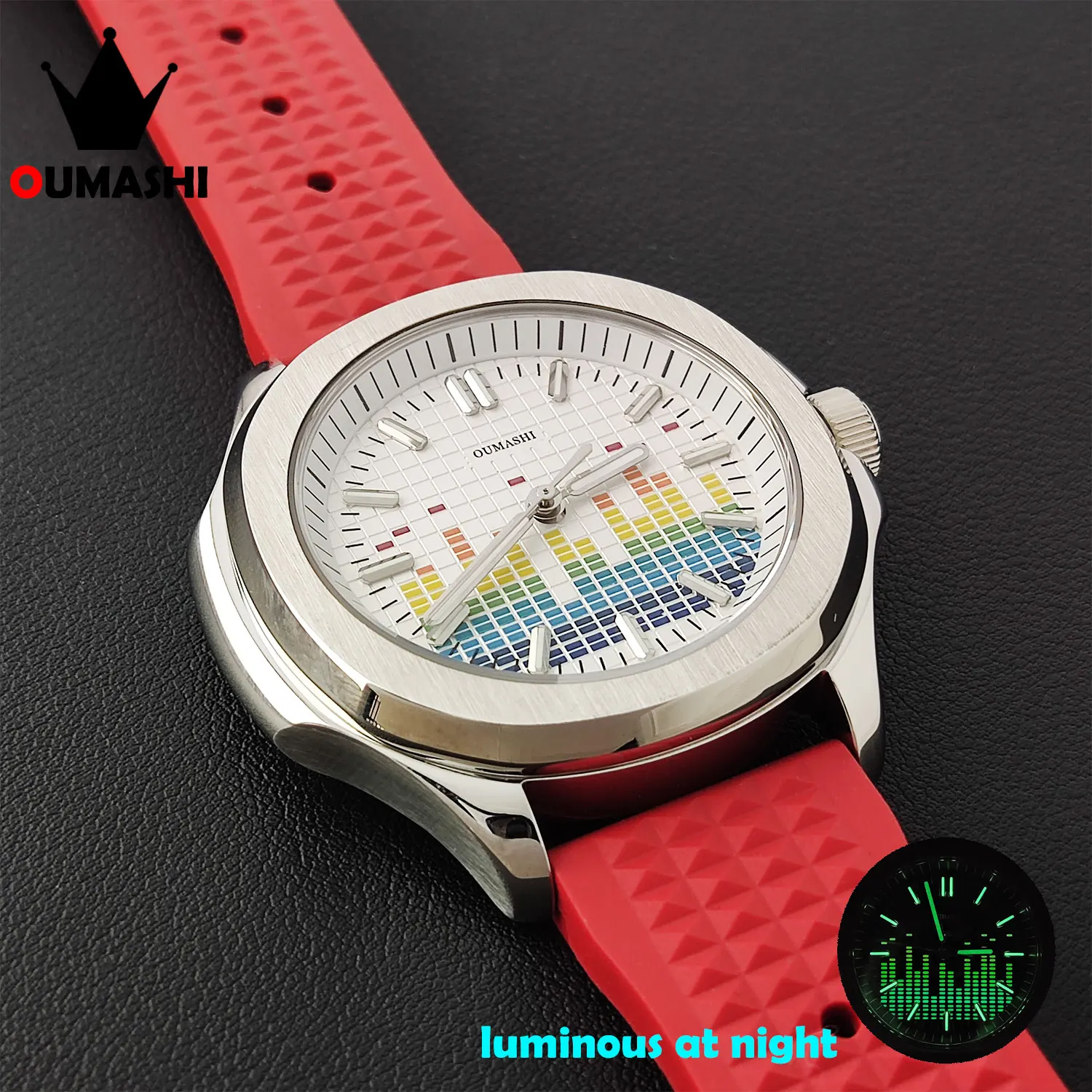 OUMASHI-42mm NH35 Watch Fashion trend Personality casual music Luminous dial waterproof mechanical men's watch