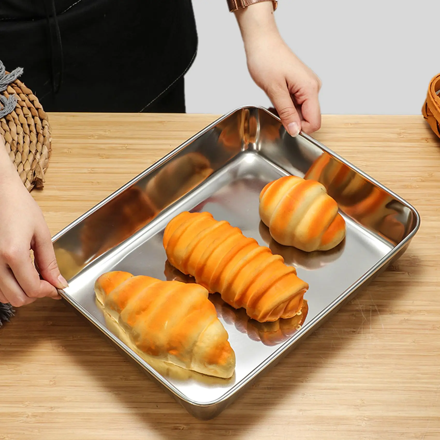 AB11-Lasagna Pan Set Of 2, Rectangular Cake Pan Deep Baking Sheet Pans Stainless Steel For Lasagna Cake Brownie