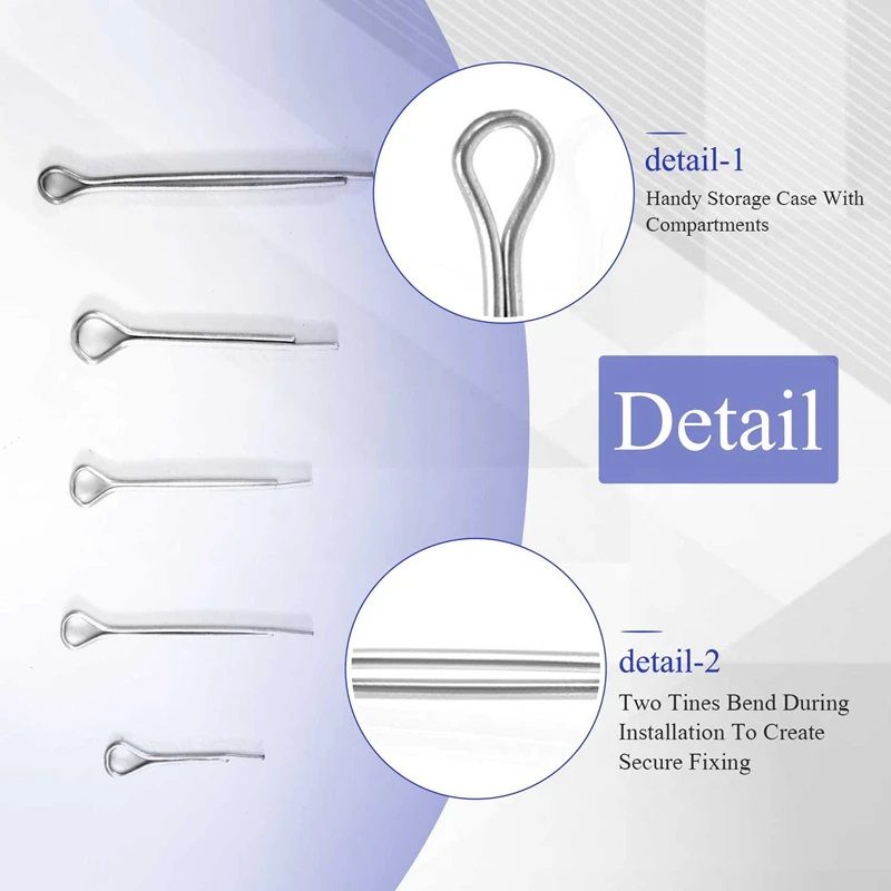 175Pc SPLIT PINS Cotter Fixings Set Assorted Sizes Zinc Plated Steel Hard Case